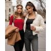 imageMANGOPOP Long Sleeve Shirts for Women Slim Fitted Scoop Neck Top Fleece Thermal Undershirts Base Layer Going Out Trendy 2025Red