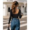 imageMANGOPOP Womens Backless Long Sleeve Bodysuit Boat Neck Y2K Body Suit Open Back Sexy Fall Basic Top01 Black