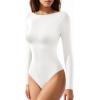 imageMANGOPOP Womens Backless Long Sleeve Bodysuit Boat Neck Y2K Body Suit Open Back Sexy Fall Basic Top02 White