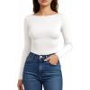 imageMANGOPOP Womens Backless Long Sleeve Bodysuit Boat Neck Y2K Body Suit Open Back Sexy Fall Basic Top02 White