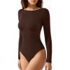 imageMANGOPOP Womens Backless Long Sleeve Bodysuit Boat Neck Y2K Body Suit Open Back Sexy Fall Basic TopCoffee