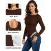 imageMANGOPOP Womens Backless Long Sleeve Bodysuit Boat Neck Y2K Body Suit Open Back Sexy Fall Basic TopCoffee