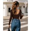 imageMANGOPOP Womens Backless Long Sleeve Bodysuit Boat Neck Y2K Body Suit Open Back Sexy Fall Basic TopCoffee
