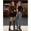 imageMANGOPOP Womens Backless Long Sleeve Bodysuit Boat Neck Y2K Body Suit Open Back Sexy Fall Basic TopCoffee