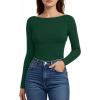 imageMANGOPOP Womens Backless Long Sleeve Bodysuit Boat Neck Y2K Body Suit Open Back Sexy Fall Basic TopDeep Green
