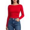 imageMANGOPOP Womens Backless Long Sleeve Bodysuit Boat Neck Y2K Body Suit Open Back Sexy Fall Basic TopRed