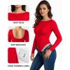 imageMANGOPOP Womens Backless Long Sleeve Bodysuit Boat Neck Y2K Body Suit Open Back Sexy Fall Basic TopRed
