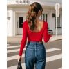imageMANGOPOP Womens Backless Long Sleeve Bodysuit Boat Neck Y2K Body Suit Open Back Sexy Fall Basic TopRed