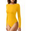 imageMANGOPOP Womens Backless Long Sleeve Bodysuit Boat Neck Y2K Body Suit Open Back Sexy Fall Basic TopYellow
