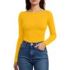 imageMANGOPOP Womens Backless Long Sleeve Bodysuit Boat Neck Y2K Body Suit Open Back Sexy Fall Basic TopYellow