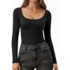 imageMANGOPOP Long Sleeve Shirts for Women Slim Fitted Scoop Neck Top Fleece Thermal Undershirts Base Layer Going Out Trendy 2025Ablack