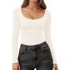 imageMANGOPOP Long Sleeve Shirts for Women Slim Fitted Scoop Neck Top Fleece Thermal Undershirts Base Layer Going Out Trendy 2025Bwhite