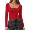 imageMANGOPOP Long Sleeve Shirts for Women Slim Fitted Scoop Neck Top Fleece Thermal Undershirts Base Layer Going Out Trendy 2025Red