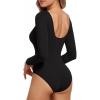 imageMANGOPOP Womens Backless Long Sleeve Bodysuit Boat Neck Y2K Body Suit Open Back Sexy Fall Basic Top01 Black