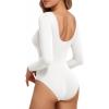imageMANGOPOP Womens Backless Long Sleeve Bodysuit Boat Neck Y2K Body Suit Open Back Sexy Fall Basic Top02 White