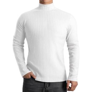 imageMANGOPOP Mens Mock Turtleneck Long Sleeve Shirts Fleece Ribbed Knit Pullover Sweater Basic Thermal Undershirt Tops 2025Bwhite