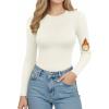 image:imageMANGOPOP Long Sleeve Shirts for Women Thermal Crew Neck Fitted Fleece Tops Trendy Going Out Fall Winter Womens Tops 2026A02 White