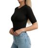 image:imageMANGOPOP Half Sleeve Tops for Women Crew Neck Slim Fitted Casual Going Out T Shirt Tops 2026 TrendyBlack