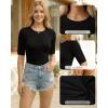 image:imageMANGOPOP Half Sleeve Tops for Women Crew Neck Slim Fitted Casual Going Out T Shirt Tops 2026 TrendyBlack