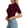 image:imageMANGOPOP Half Sleeve Tops for Women Crew Neck Slim Fitted Casual Going Out T Shirt Tops 2026 TrendyBurgundy