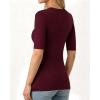image:imageMANGOPOP Half Sleeve Tops for Women Crew Neck Slim Fitted Casual Going Out T Shirt Tops 2026 TrendyBurgundy