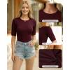 image:imageMANGOPOP Half Sleeve Tops for Women Crew Neck Slim Fitted Casual Going Out T Shirt Tops 2026 TrendyBurgundy