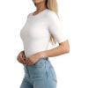 image:imageMANGOPOP Half Sleeve Tops for Women Crew Neck Slim Fitted Casual Going Out T Shirt Tops 2026 TrendyCreamy White