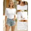 image:imageMANGOPOP Half Sleeve Tops for Women Crew Neck Slim Fitted Casual Going Out T Shirt Tops 2026 TrendyCreamy White