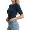 image:imageMANGOPOP Half Sleeve Tops for Women Crew Neck Slim Fitted Casual Going Out T Shirt Tops 2026 TrendyDeep Blue