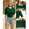 image:imageMANGOPOP Half Sleeve Tops for Women Crew Neck Slim Fitted Casual Going Out T Shirt Tops 2026 TrendyDeep Green