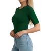 image:imageMANGOPOP Half Sleeve Tops for Women Crew Neck Slim Fitted Casual Going Out T Shirt Tops 2026 TrendyDeep Green