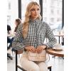 image:imageMANGOPOP Womens Ruffle Neck Plaid Button Down Shirts Long Sleeve Gingham Dress Tops Busines Casual Checkered BlousesBlack