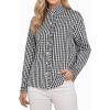 image:imageMANGOPOP Womens Ruffle Neck Plaid Button Down Shirts Long Sleeve Gingham Dress Tops Busines Casual Checkered BlousesBlack