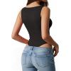 image:imageMANGOPOP Womens Tank Top Mesh Ruched Bodysuit Boat Neck Double Lined Sleeveless Thong Body Suit Going Out Summer Tops01 Black