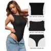 image:imageMANGOPOP Womens Tank Top Mesh Ruched Bodysuit Boat Neck Double Lined Sleeveless Thong Body Suit Going Out Summer Tops01 Black