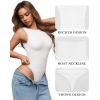 image:imageMANGOPOP Womens Tank Top Mesh Ruched Bodysuit Boat Neck Double Lined Sleeveless Thong Body Suit Going Out Summer Tops02 White