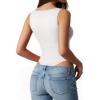 image:imageMANGOPOP Womens Tank Top Mesh Ruched Bodysuit Boat Neck Double Lined Sleeveless Thong Body Suit Going Out Summer Tops02 White