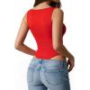image:imageMANGOPOP Womens Tank Top Mesh Ruched Bodysuit Boat Neck Double Lined Sleeveless Thong Body Suit Going Out Summer Tops03 Red