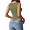 image:imageMANGOPOP Womens Tank Top Mesh Ruched Bodysuit Boat Neck Double Lined Sleeveless Thong Body Suit Going Out Summer Tops05 Army Green