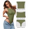 image:imageMANGOPOP Womens Tank Top Mesh Ruched Bodysuit Boat Neck Double Lined Sleeveless Thong Body Suit Going Out Summer Tops05 Army Green