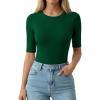 image:imageMANGOPOP Half Sleeve Tops for Women Crew Neck Slim Fitted Casual Going Out T Shirt Tops 2026 TrendyDeep Green