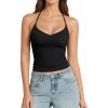 image:imageMANGOPOP Women Sexy Adjustable Halter V Neck Tank Top Backless Double Lined Cami Slim Basic Going Out 2026 Summer TrendyBlack