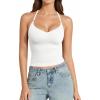 image:imageMANGOPOP Women Sexy Adjustable Halter V Neck Tank Top Backless Double Lined Cami Slim Basic Going Out 2026 Summer TrendyWhite
