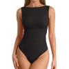 image:imageMANGOPOP Womens Tank Top Mesh Ruched Bodysuit Boat Neck Double Lined Sleeveless Thong Body Suit Going Out Summer Tops01 Black