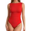 image:imageMANGOPOP Womens Tank Top Mesh Ruched Bodysuit Boat Neck Double Lined Sleeveless Thong Body Suit Going Out Summer Tops03 Red