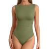 image:imageMANGOPOP Womens Tank Top Mesh Ruched Bodysuit Boat Neck Double Lined Sleeveless Thong Body Suit Going Out Summer Tops05 Army Green