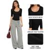 image:imageMANGOPOP Sexy Half Sleeve Tops for Women Scoop Neck Slim Fitted Casual Going Out T Shirt Tops 2026 TrendyBlack
