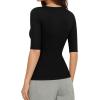 image:imageMANGOPOP Sexy Half Sleeve Tops for Women Scoop Neck Slim Fitted Casual Going Out T Shirt Tops 2026 TrendyBlack