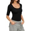 image:imageMANGOPOP Sexy Half Sleeve Tops for Women Scoop Neck Slim Fitted Casual Going Out T Shirt Tops 2026 TrendyBlack