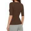 image:imageMANGOPOP Sexy Half Sleeve Tops for Women Scoop Neck Slim Fitted Casual Going Out T Shirt Tops 2026 TrendyBrown Coffee